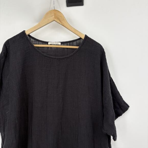 Black Crane Easy Dress Large Lagenlook Artsy Avant Garde Maxi Cotton Gauze Soft - Picture 3 of 8